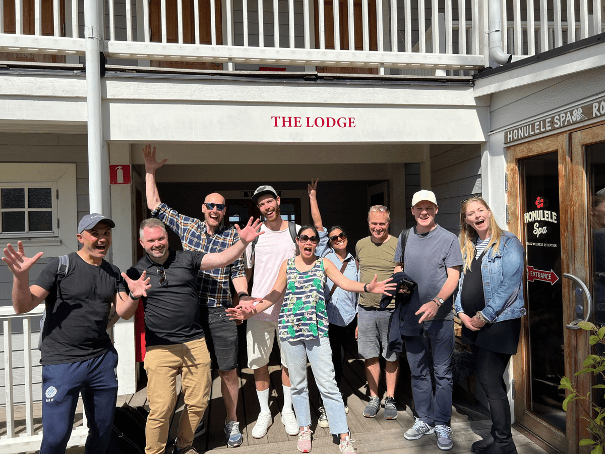 The Contentor team together outside The Lodge